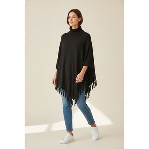 Cejon Brown Turtleneck Fringe Poncho